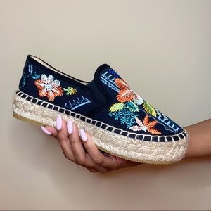 Johnny Was Elysia Embroidered Slip On Espadrilles